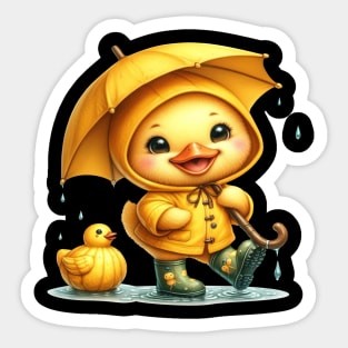 Cute Yellow Duck Holding an Umbrella Sticker